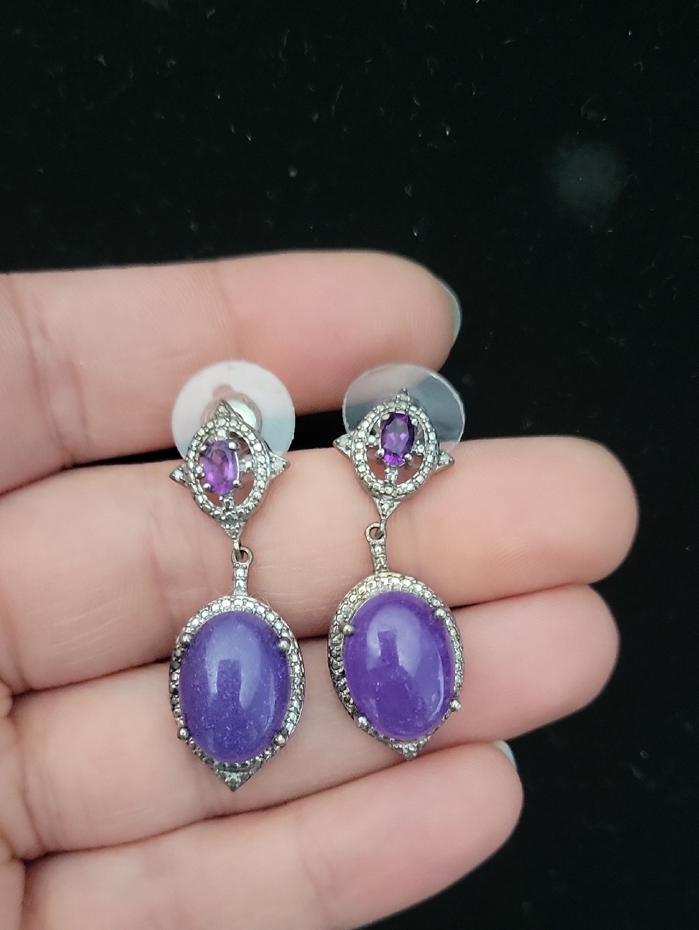 NWOT Purple Jade Dangle Earrings